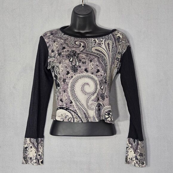 Y2K Oliver Goureau Silk Cashmere Sz M Crop Top Long Sleeve Paisley Top - Picture 1 of 8
